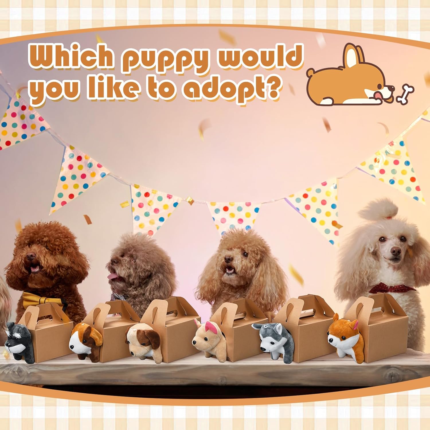 Fainne 12 Pcs Dog Party Favor Boxes with Plush Set