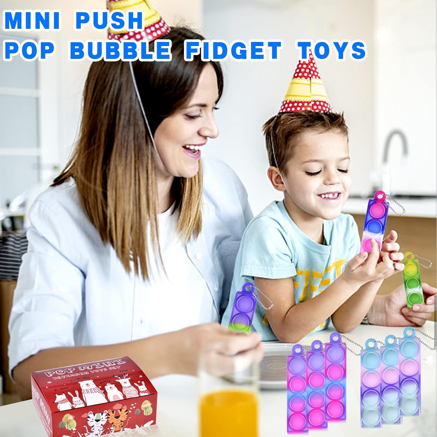 BicMan 75Pcs Mini Pop Keychain Fidget Toys for Kids