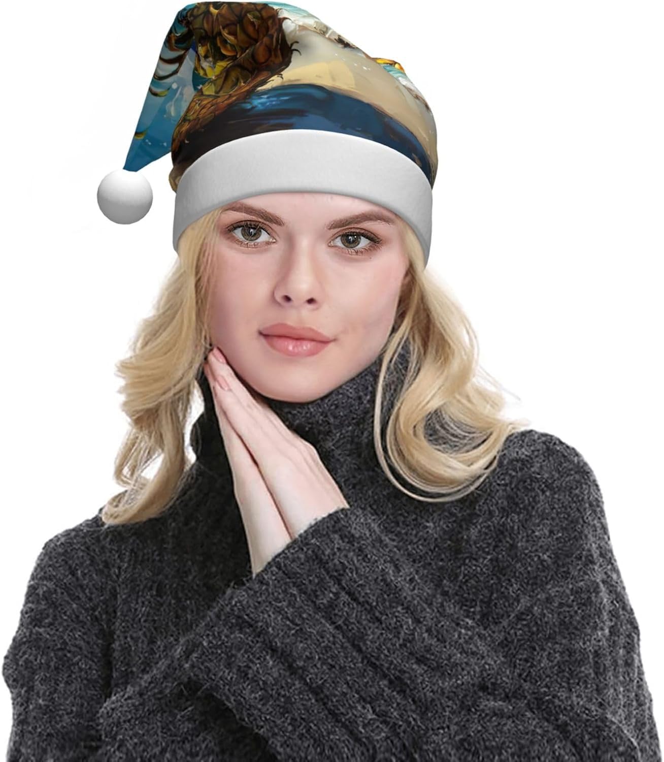 Pineapple by The Sea Christmas Santa Hat Plush for Adult