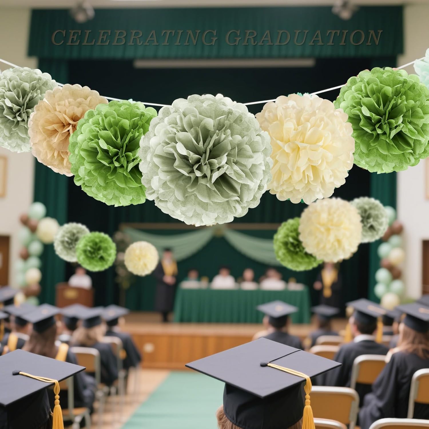 Sage Green Tissue Paper Pom Poms 15PCS Decor Set