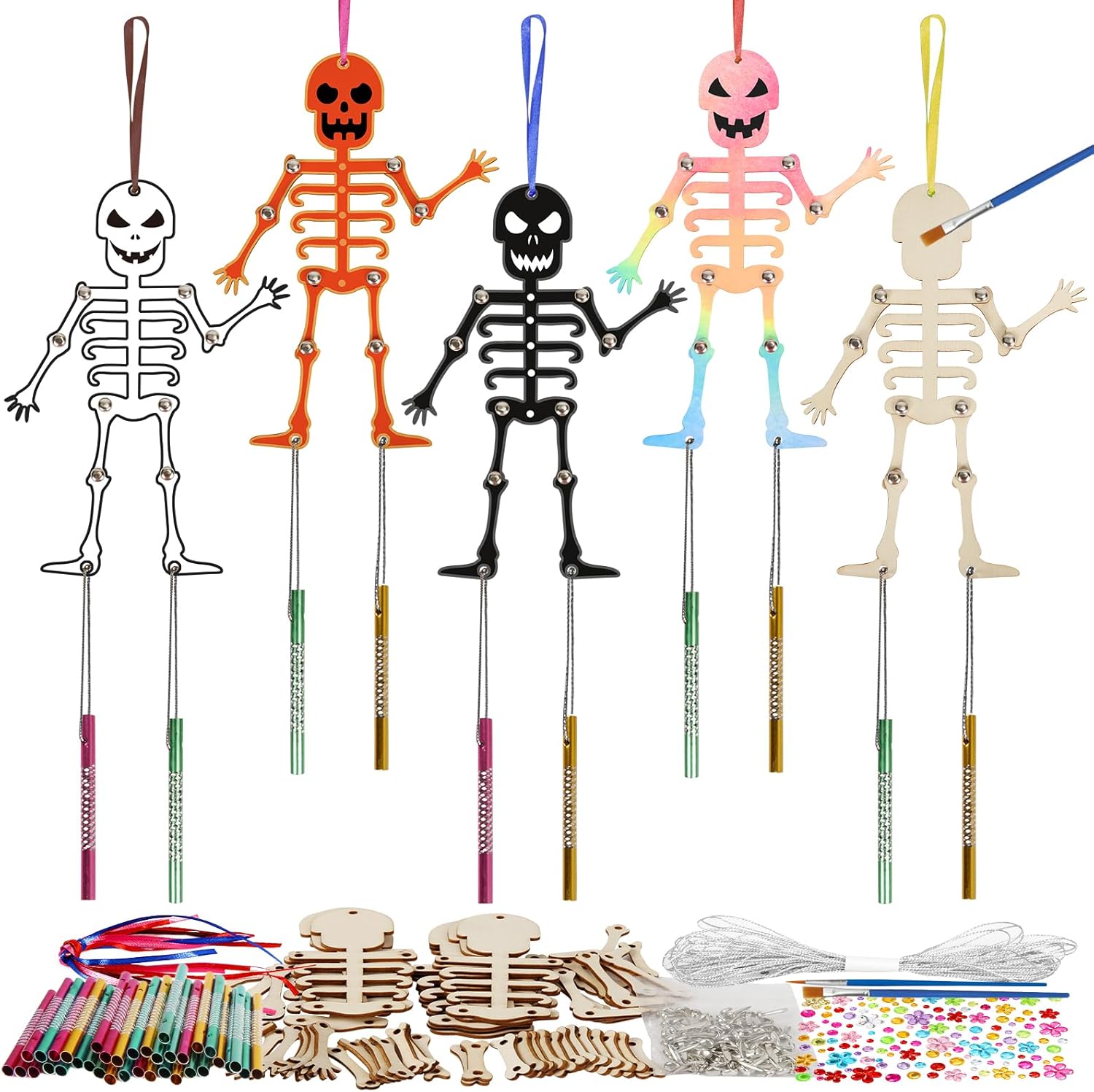 Fennoral 9 Pack Skeleton Wind Chime Kit for Kids