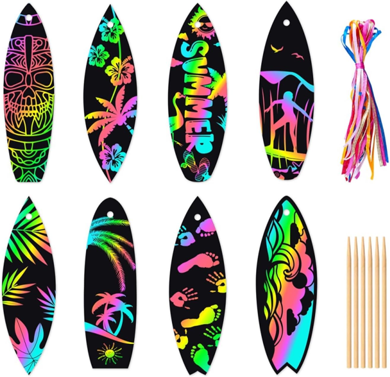 48PCS Rainbow Surfboard Scratch Art Paper for Kids