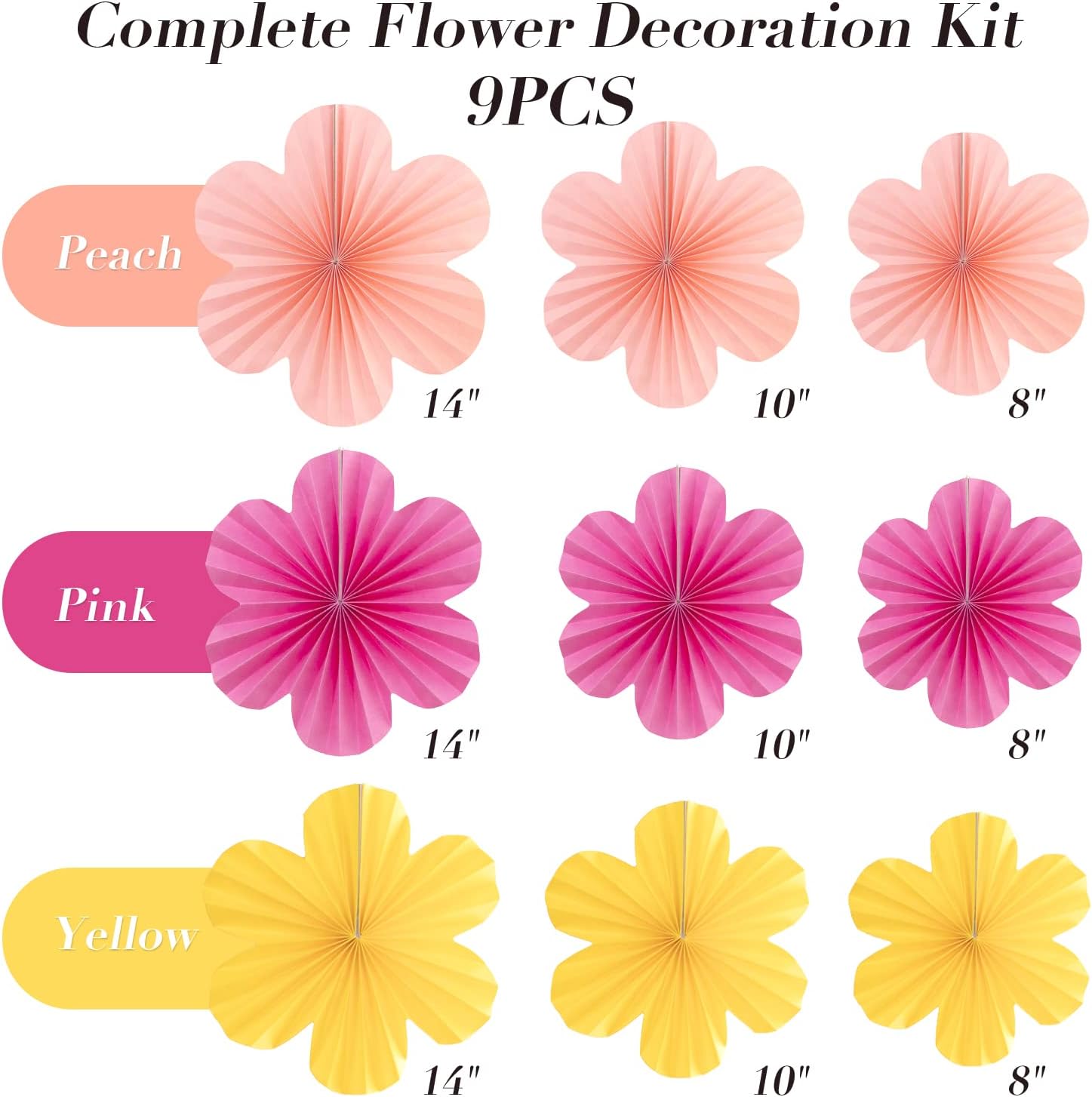 Pink Yellow Hanging Paper Flower Fans Decor Set