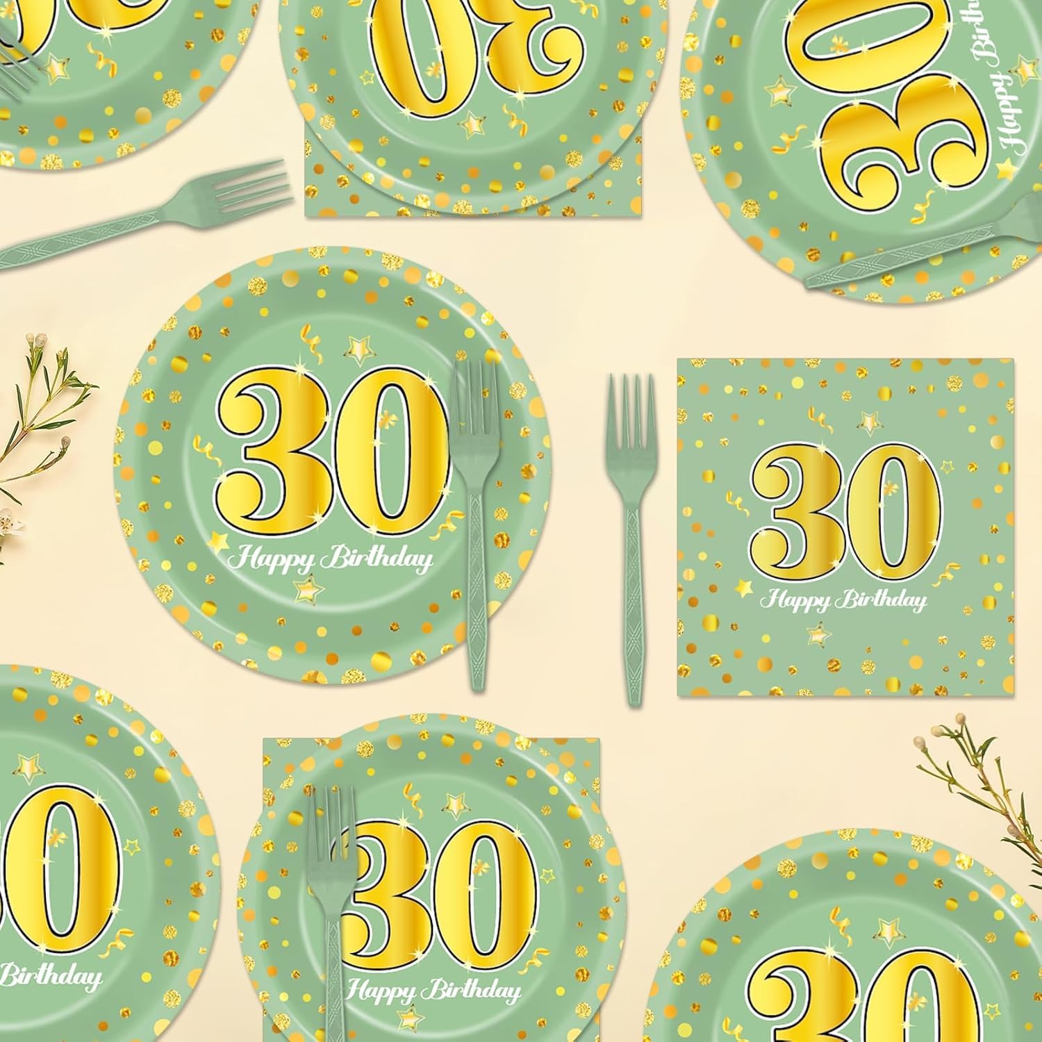 CHUNNIN 96Pcs 30th Birthday Plates Napkins Set for 24 Guests