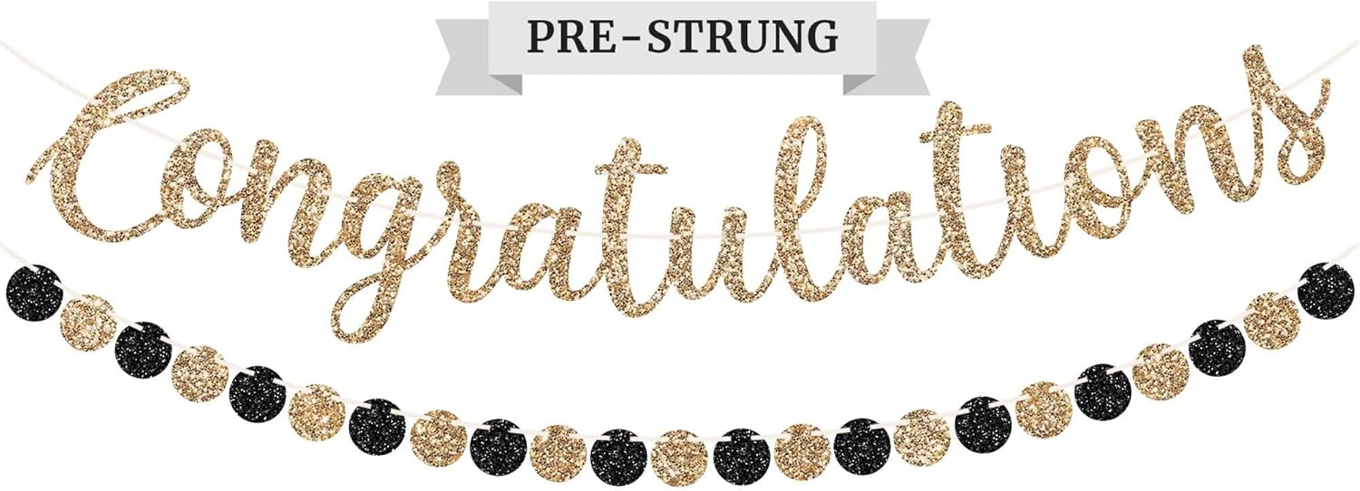 Pre-Strung Gold Glitter Congratulations Banner - 6 ft Strand