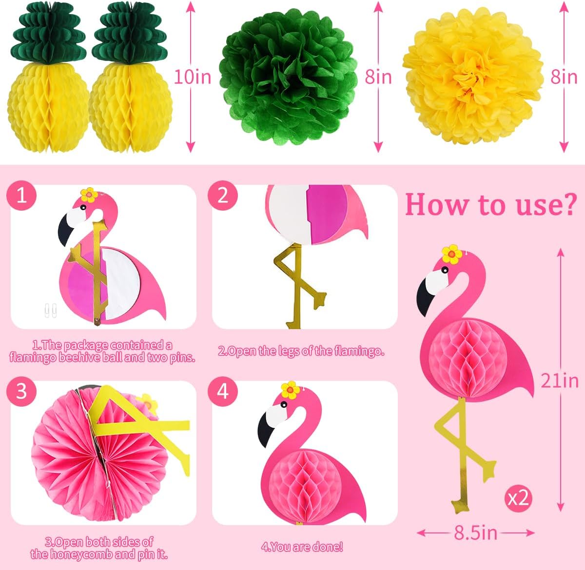 Yuxiou Tropical Party Decor Set with Flamingos and Pineapples