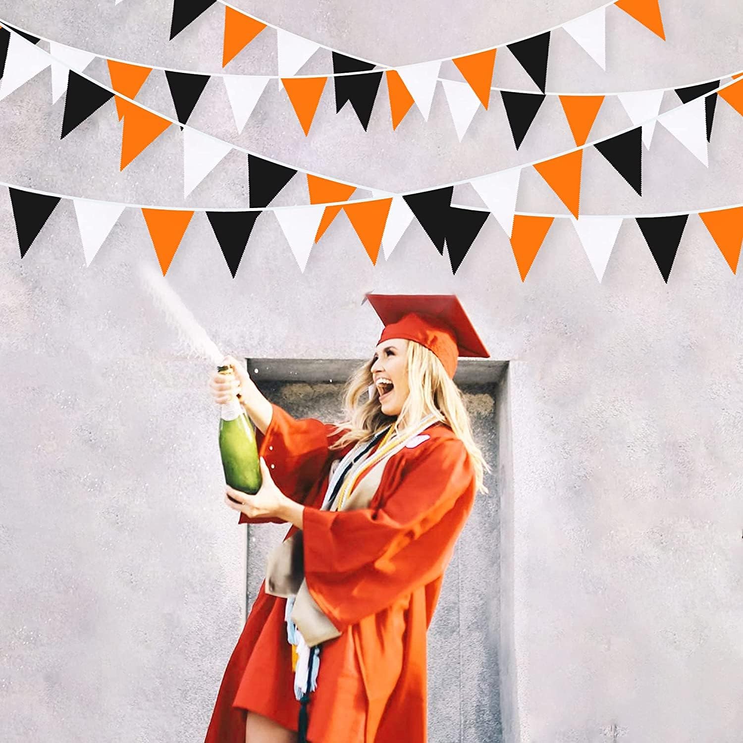 32 Ft Orange Black White Graduation Party Bunting Banner Garland