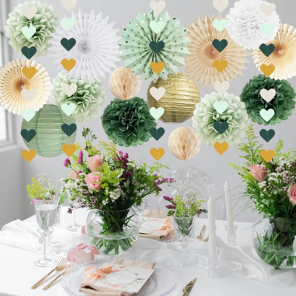 Sage Green Gold Party Decorations Kit