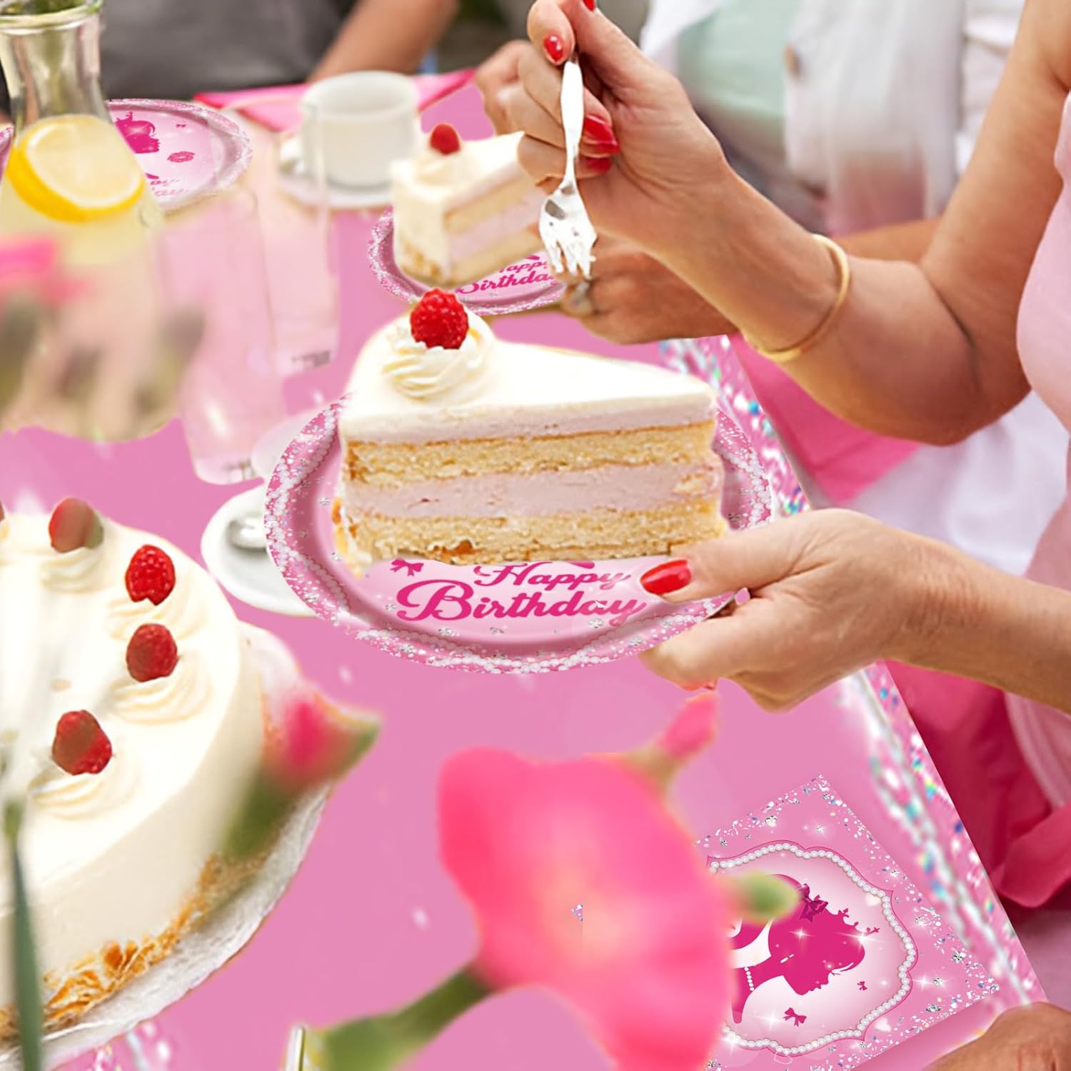 Pink Princess Party Plates Set for 25 Guests