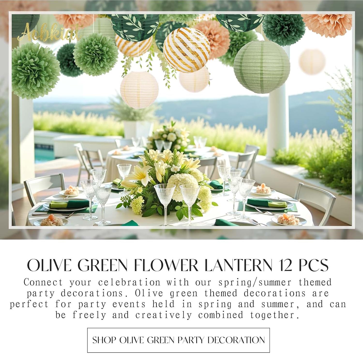 AOBKIAT 12PCS Olive Green Sage Paper Lanterns Set