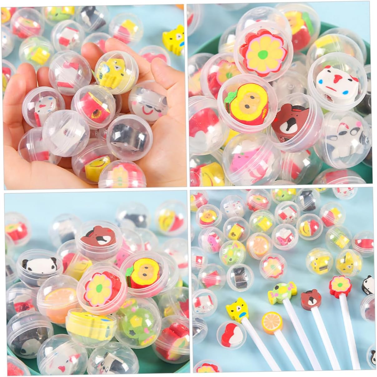20 Pcs Refillable Capsules with Cute Pencil Topper Erasers