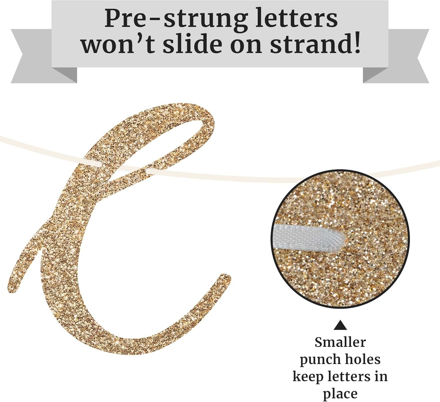 Pre-Strung Gold Glitter Congratulations Banner - 6 ft Strand