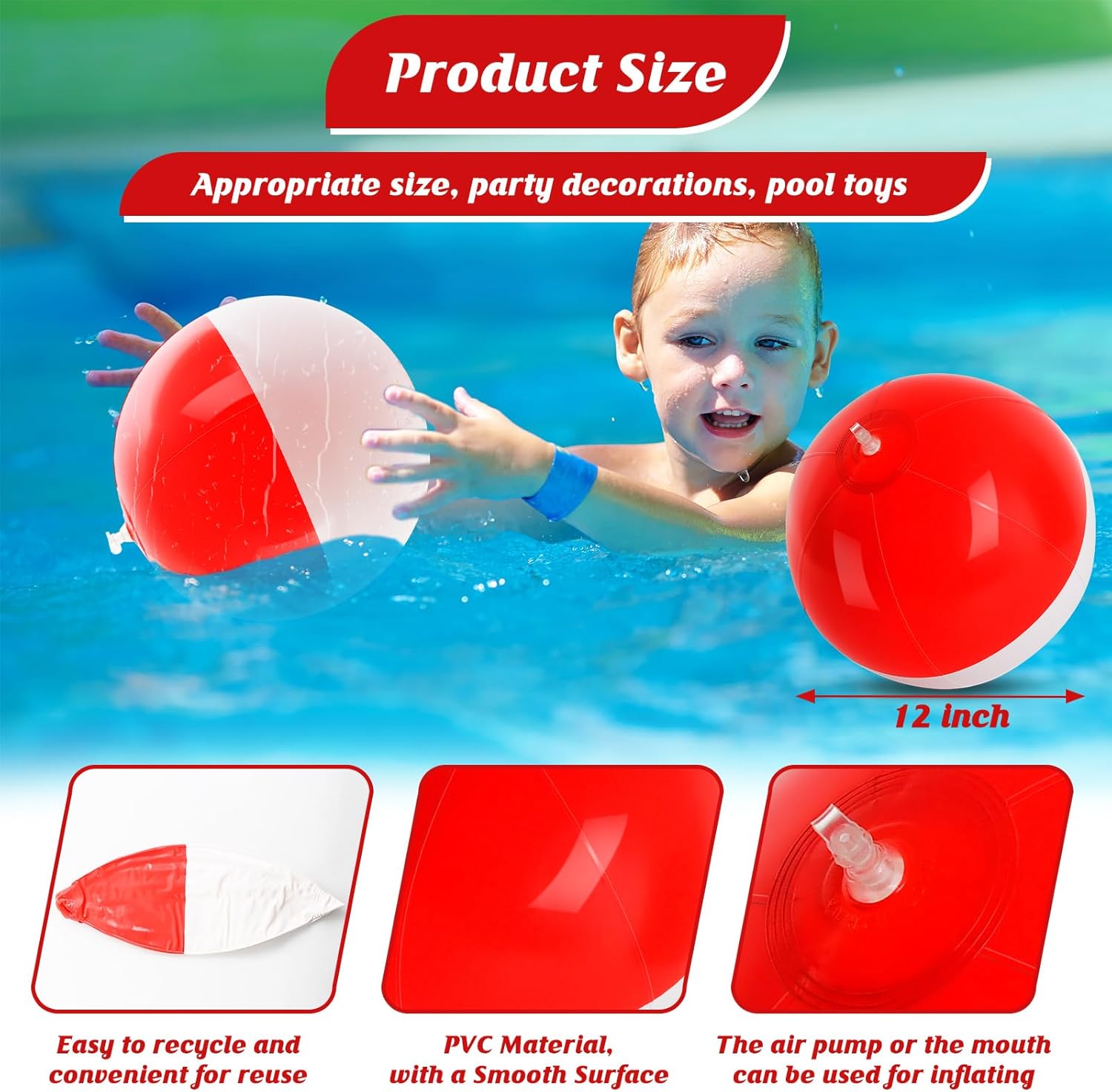 8PCS Cartoon Beach Ball Set-12 Inch Red White