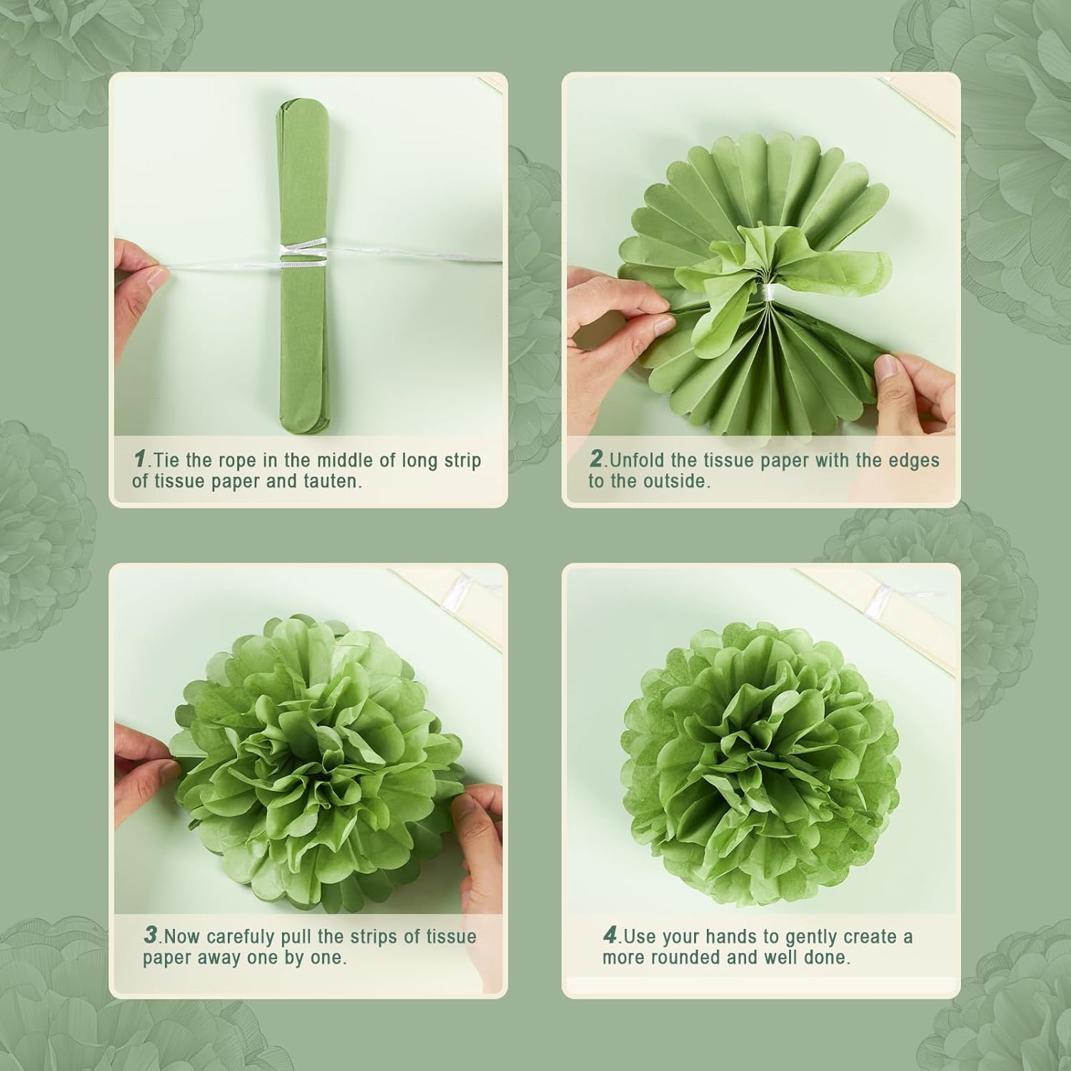 Sage Green Tissue Paper Pom Poms 15PCS Decor Set