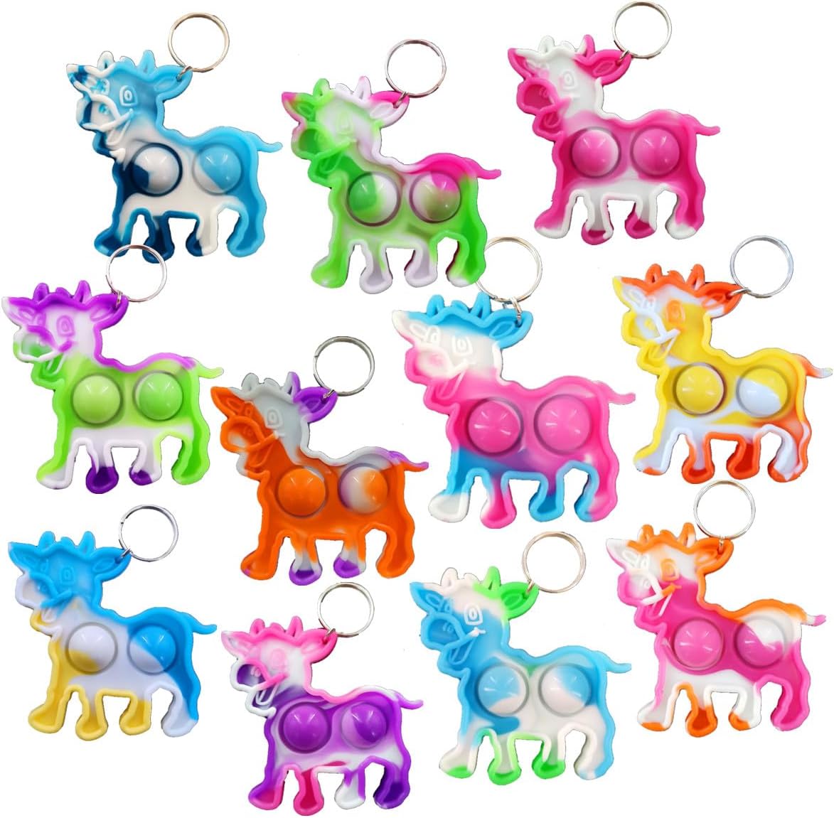 100-Pack Mini Pop Cow Fidget Keychain Backpack