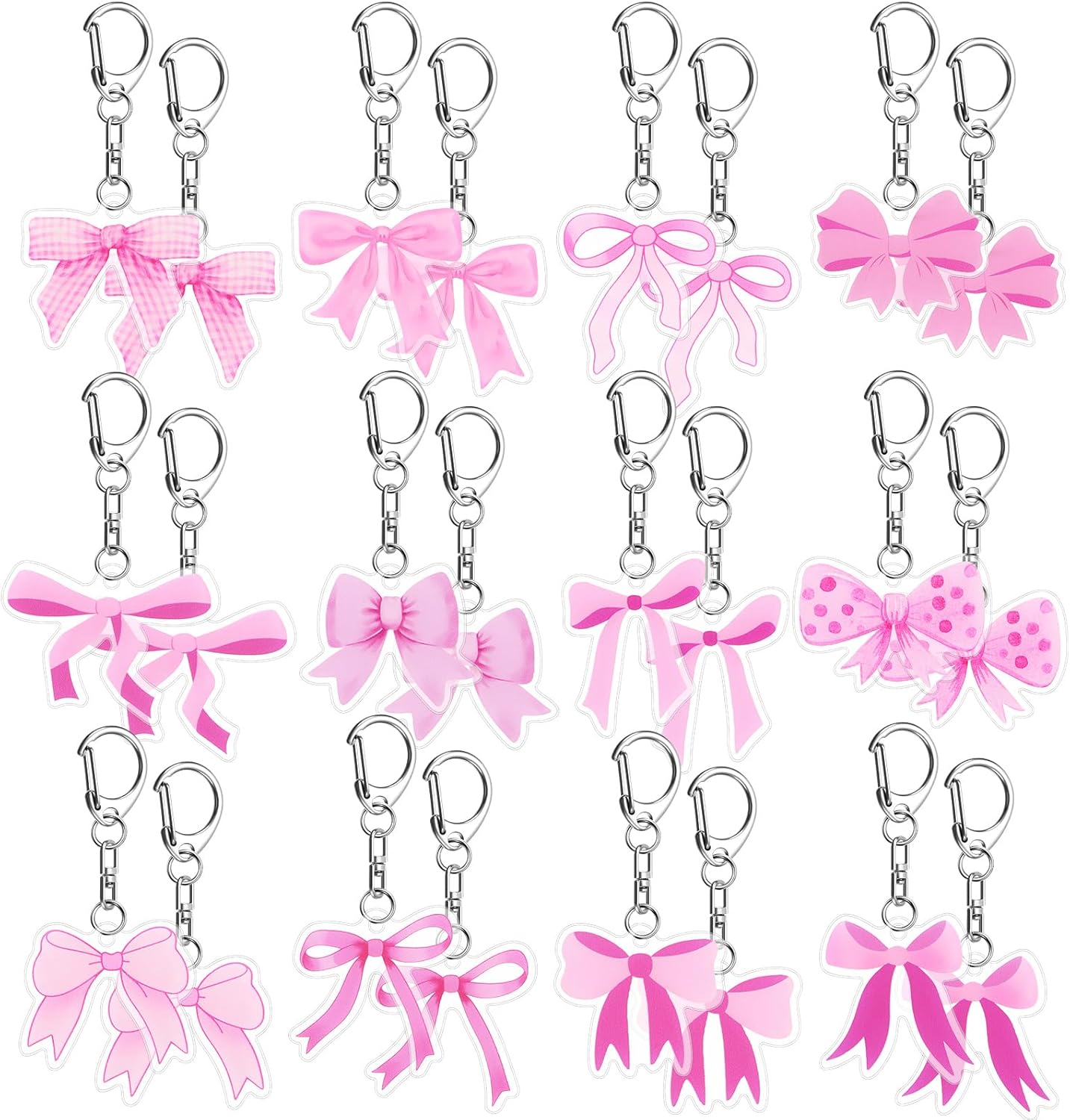24 Pcs Pink Bow Keychain Party Favors Set