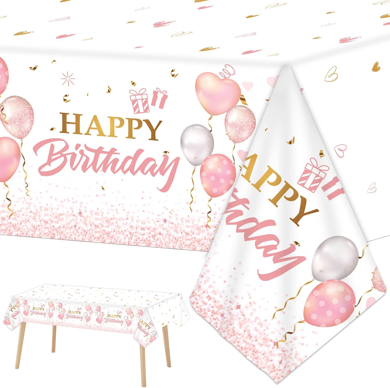 3 Pieces Pink Rose Gold Tablecloth for Birthday Parties