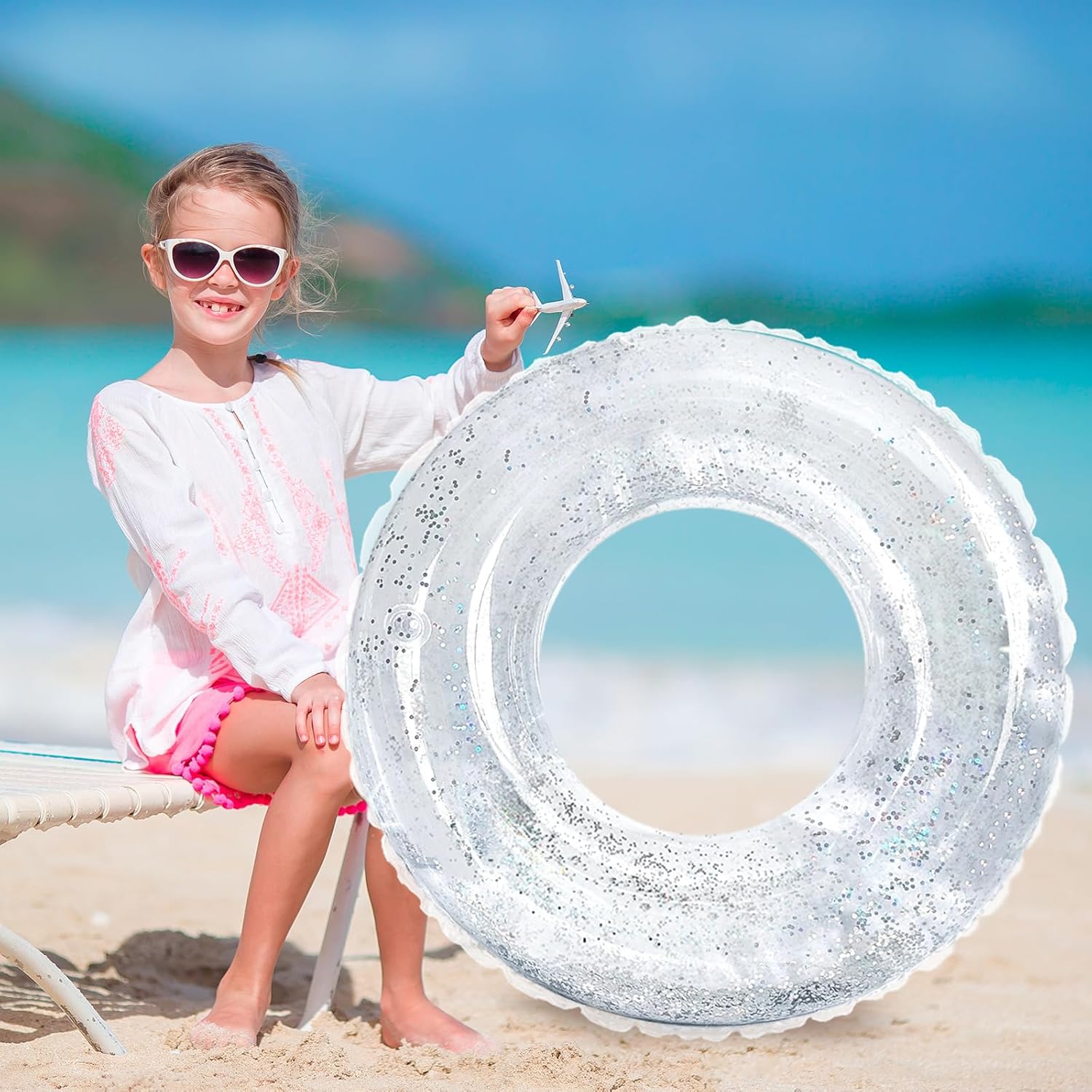 Whaline 4Pcs Clear Glitter Swim Rings
