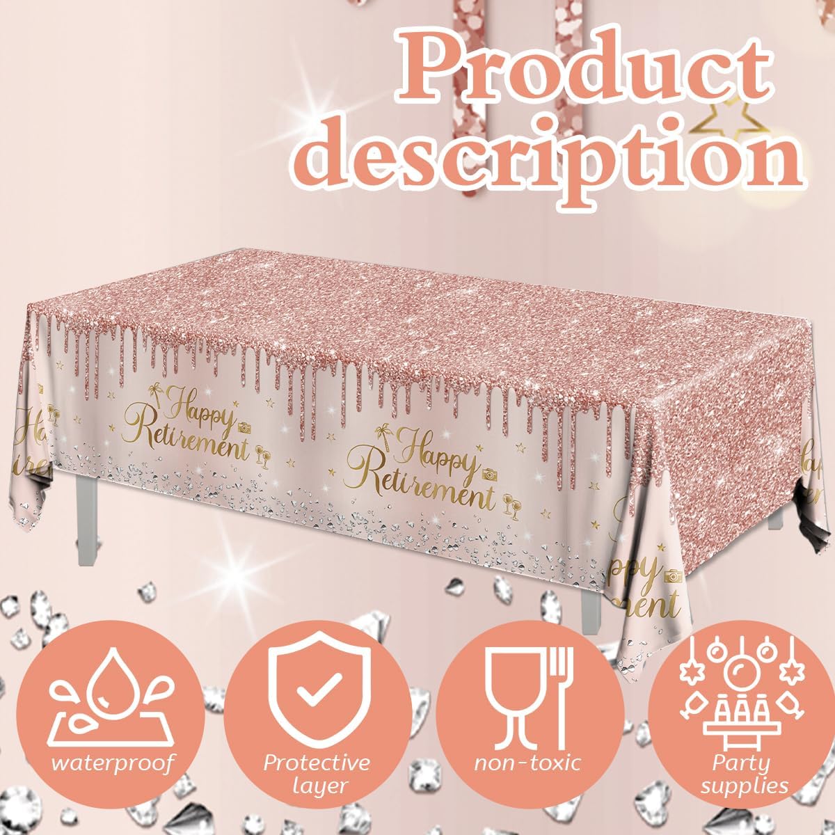 Pink Retirement Party Tablecloths 3pcs Rose Gold Decor