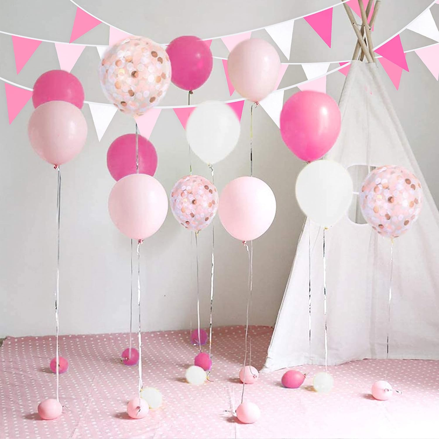 32 Ft Hot Pink Rose Pennant Banner Garland Kit for Parties