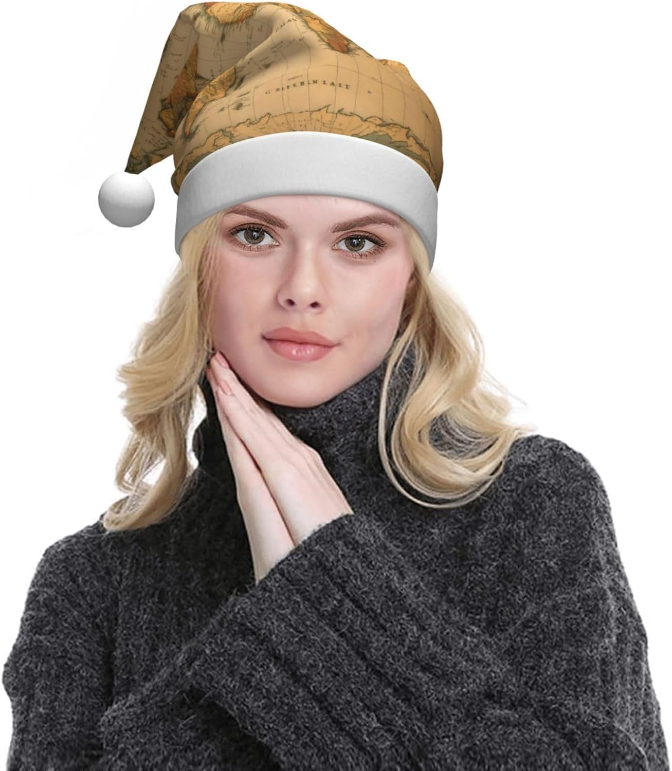 World Map Print Funny Christmas Santa Hat for Adults