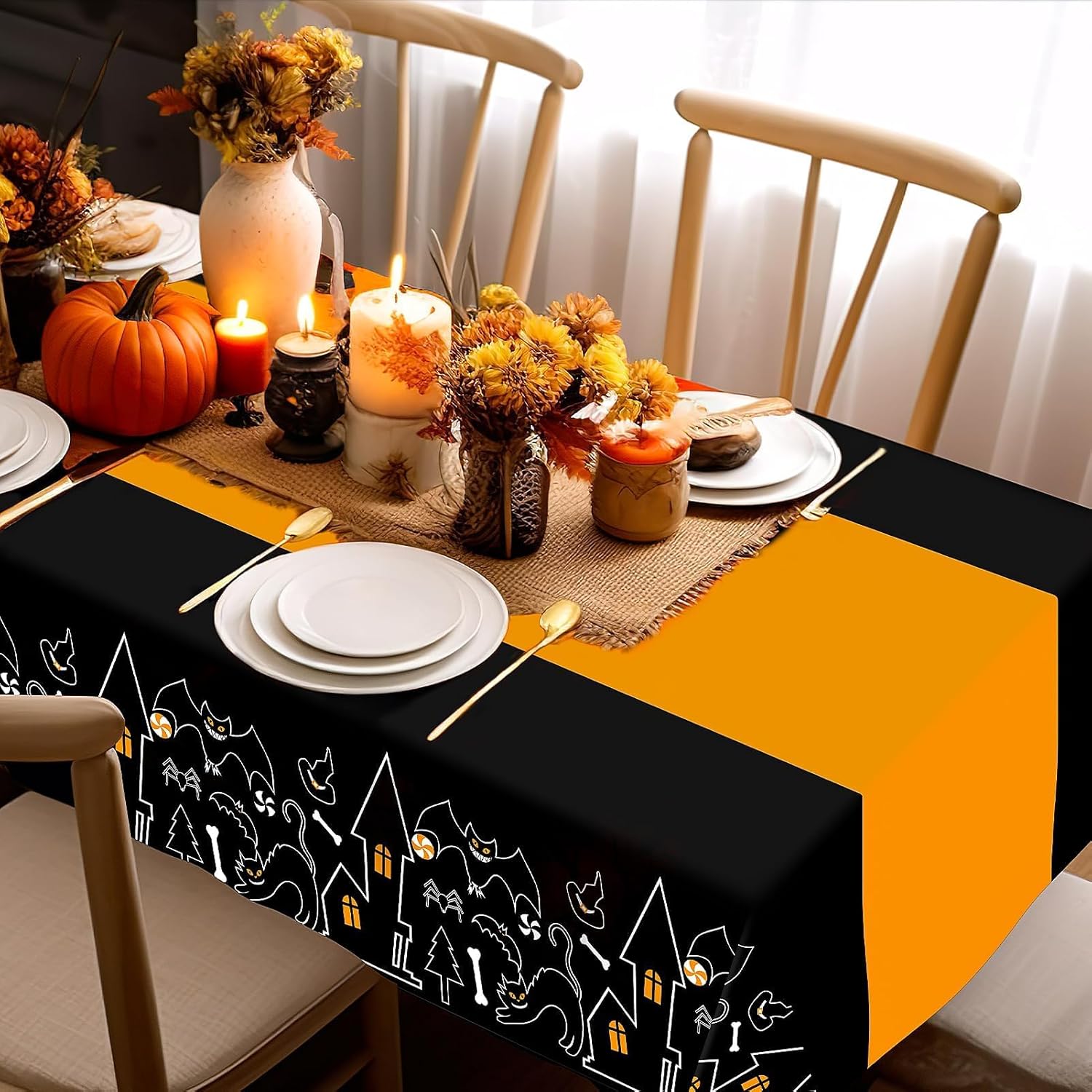 Childom 3 Pack Halloween Tablecloths 54x108 Inches