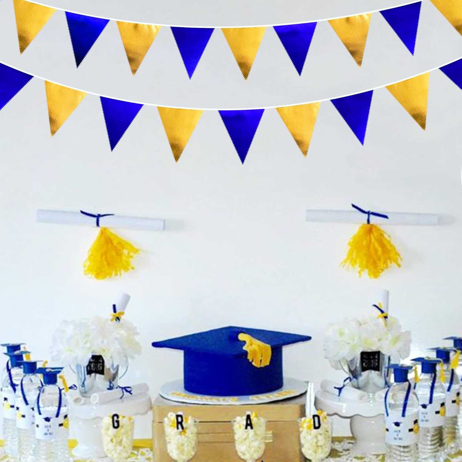 Royal Blue Gold Party Navy Blue Triangle Pennant Banner Flag Bunting Garland