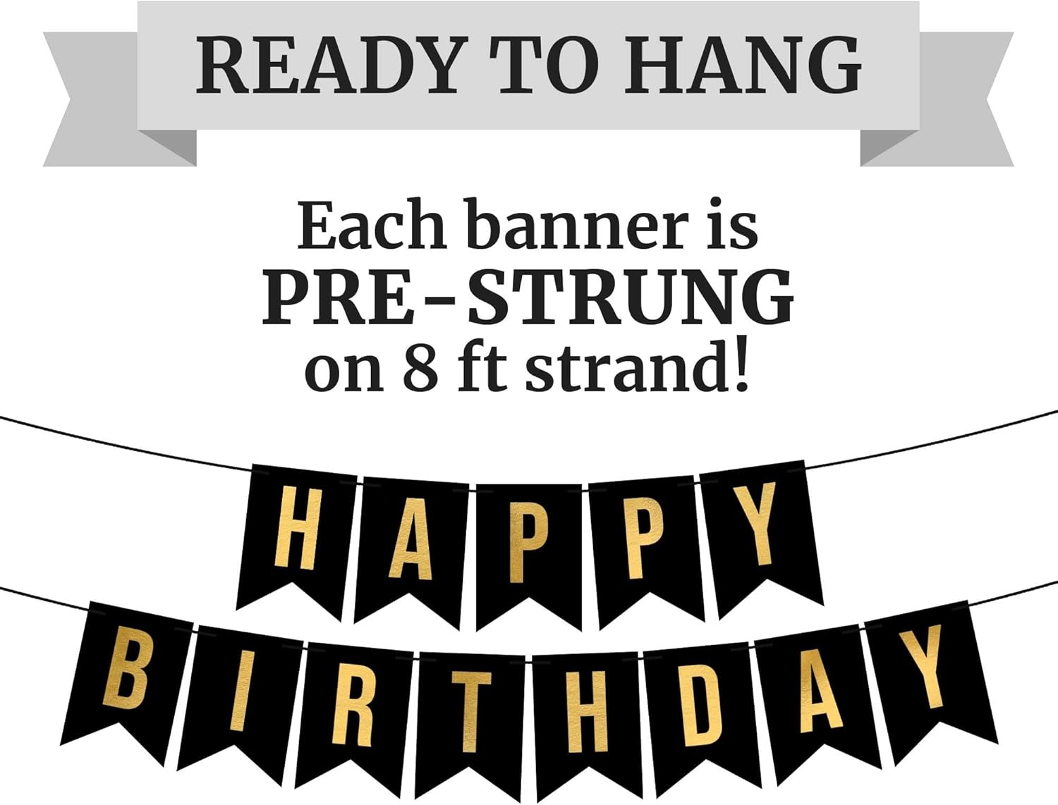 Pre-Strung Happy Birthday Banner - No DIY Required