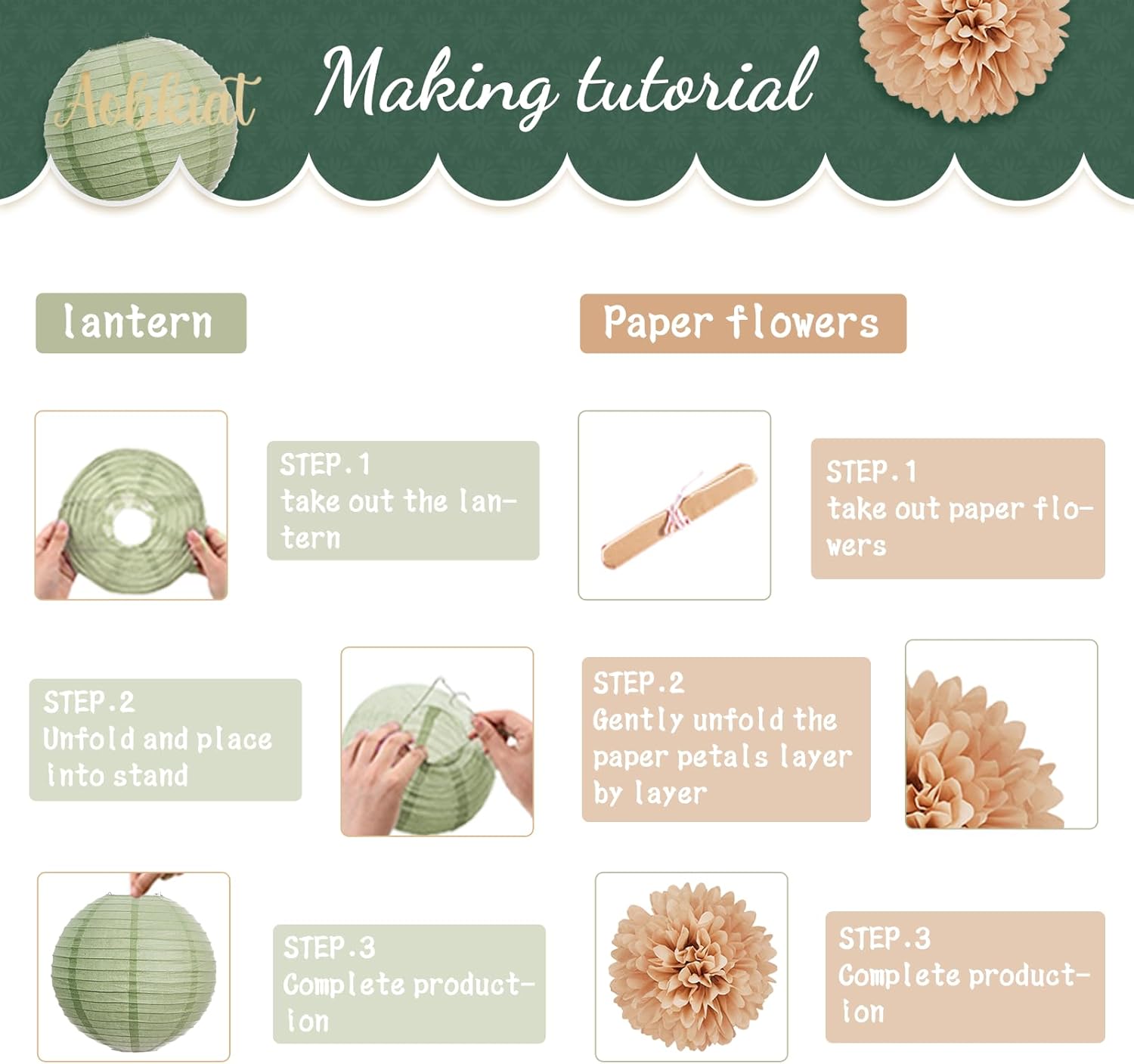 AOBKIAT 12PCS Olive Green Sage Paper Lanterns Set