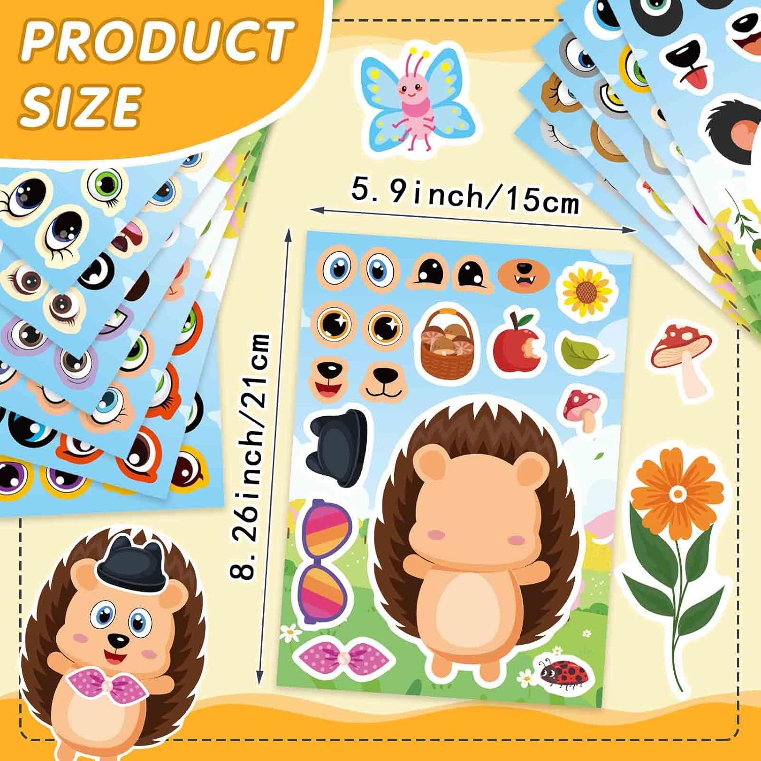 24 Sheet Face Stickers with 12 Animal Designs for Kids