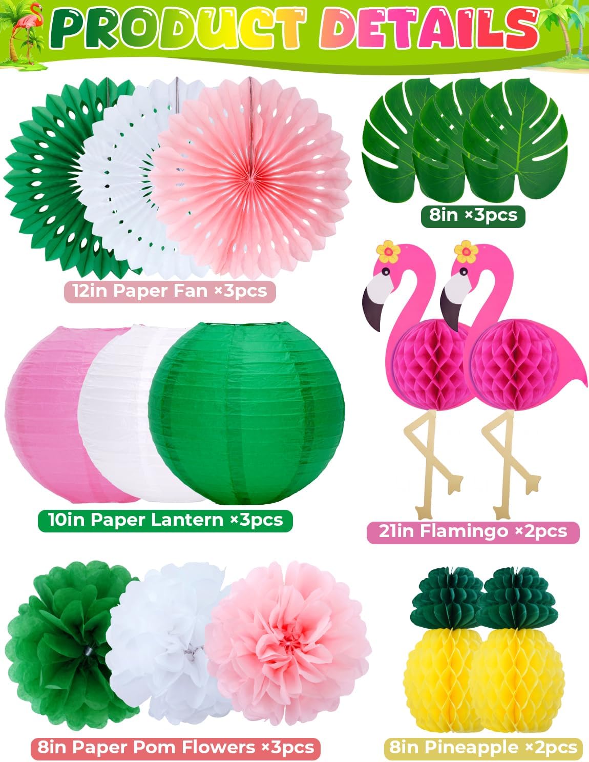 Flamingo Party Decorations Set 16 Pcs Tropical Beach Theme