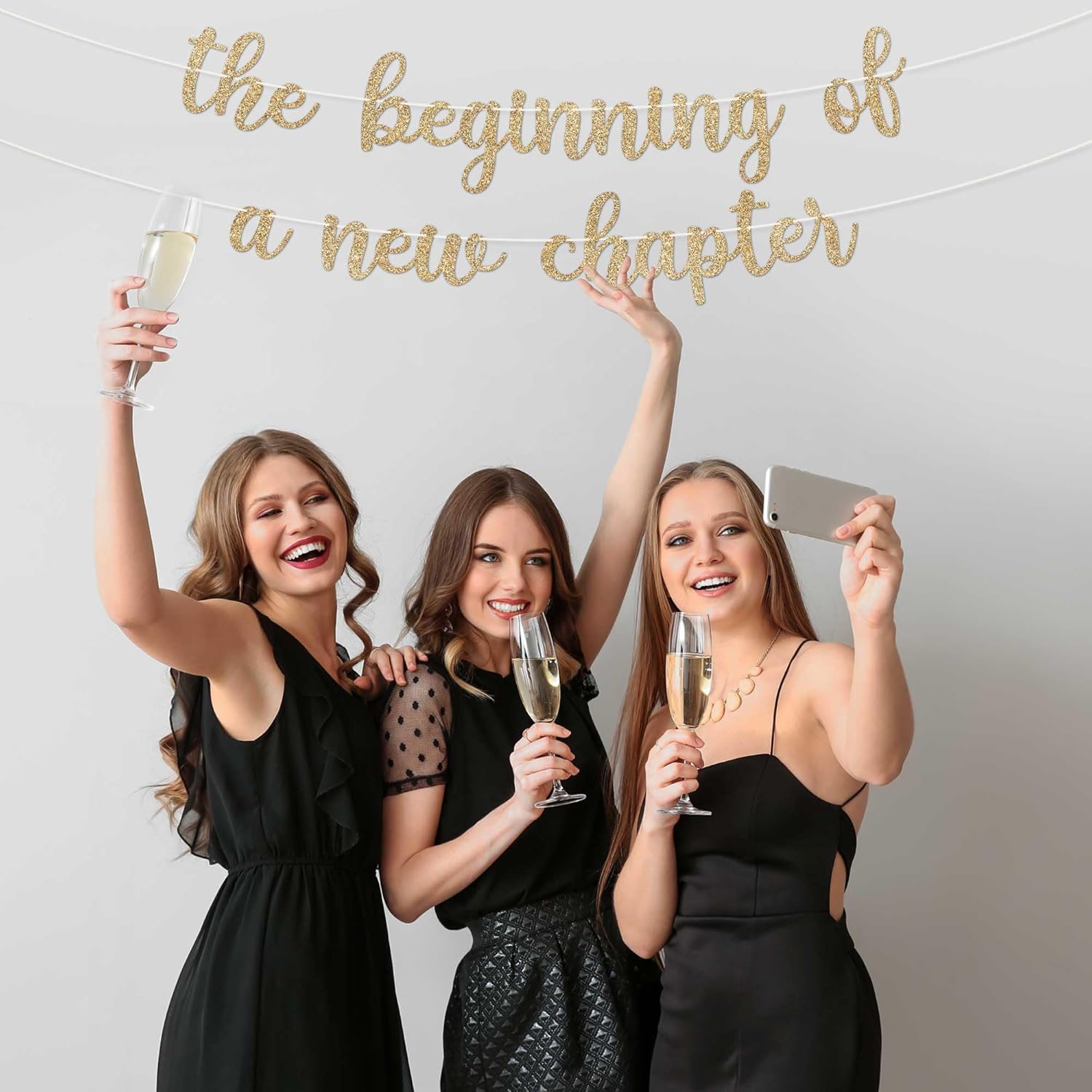 Pre-Strung New Chapter Banner - Gold Glitter Party Decor