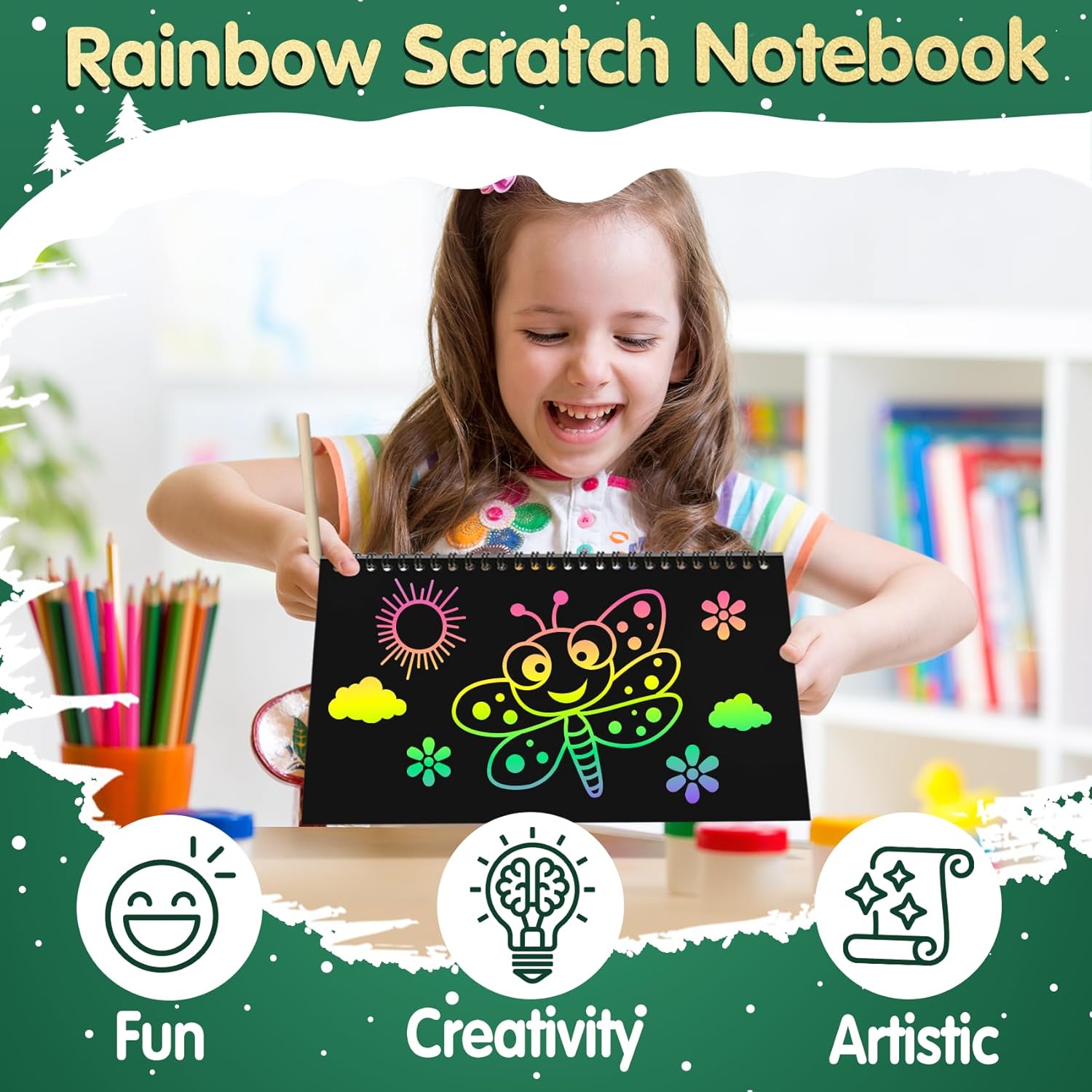 ZMLM Rainbow Scratch Art Notebook 16 Pcs Kids Craft Kit