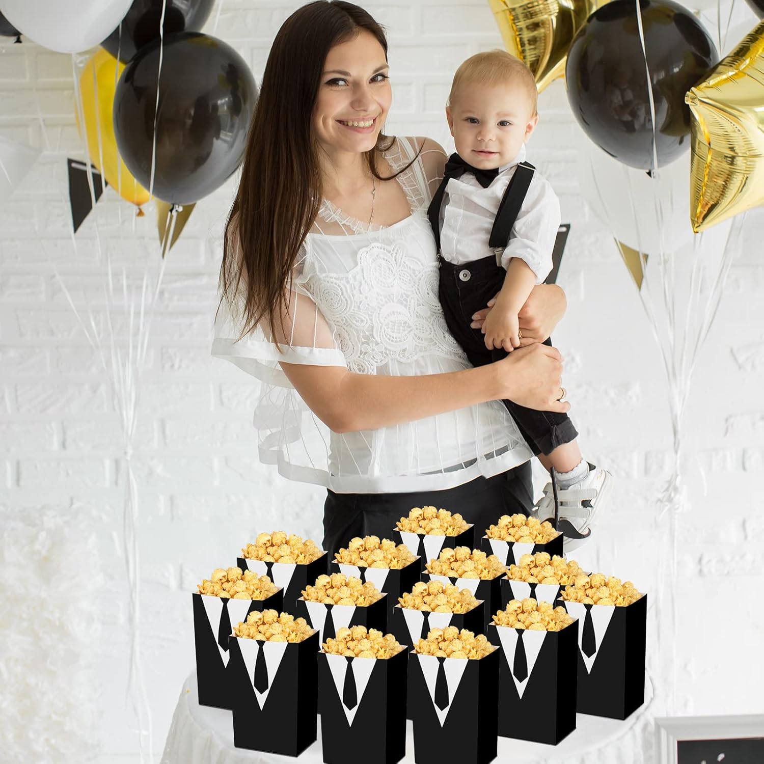 Irenare 24 Piece Baby Tuxedo Popcorn Bags