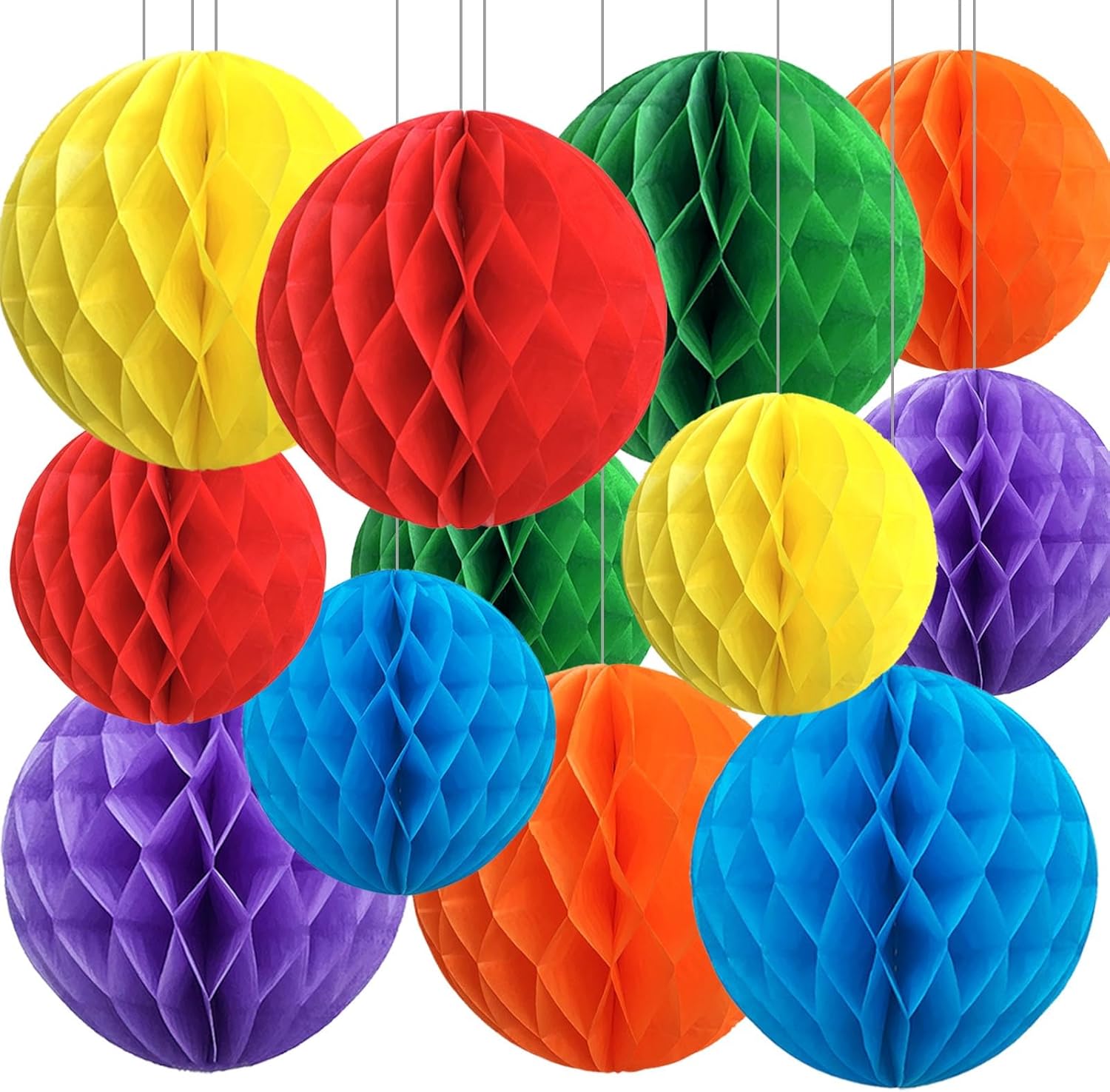 Rainbow Paper Honeycomb Balls 12 Pack for Party Decor