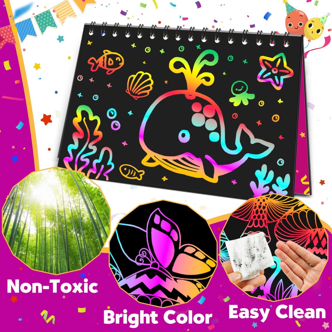 Pigipigi Rainbow Scratch Art Notebook Set 24 Pack