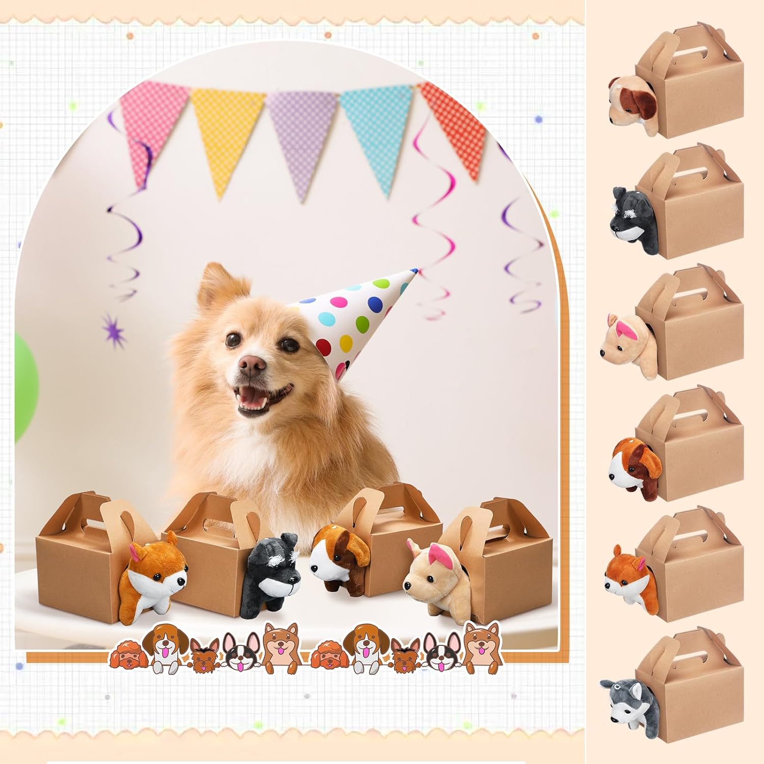 Fainne 12 Pcs Dog Party Favor Boxes with Plush Set