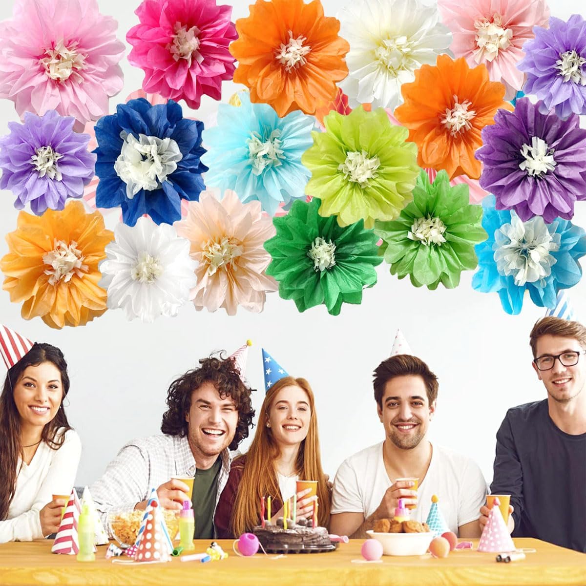 12pcs Pink Paper Pom Poms Wedding Decor DIY Hanging Flowers