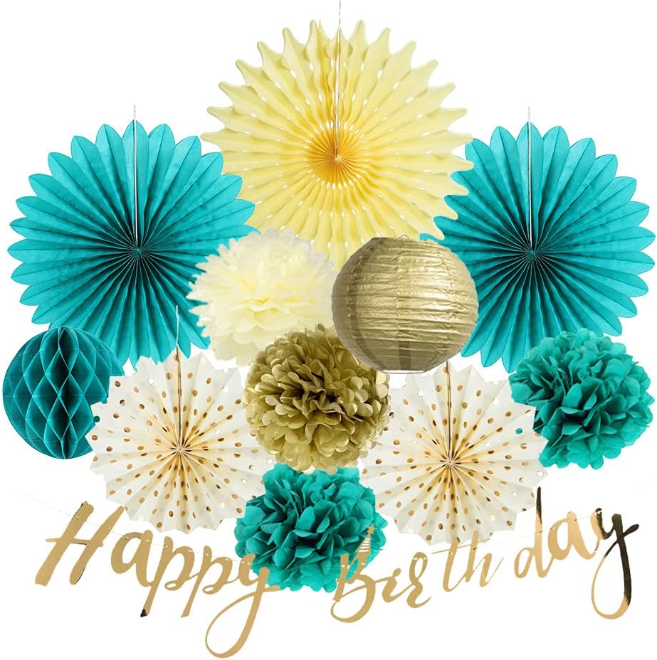 SUNBEAUTY Teal Gold Birthday Decor Set