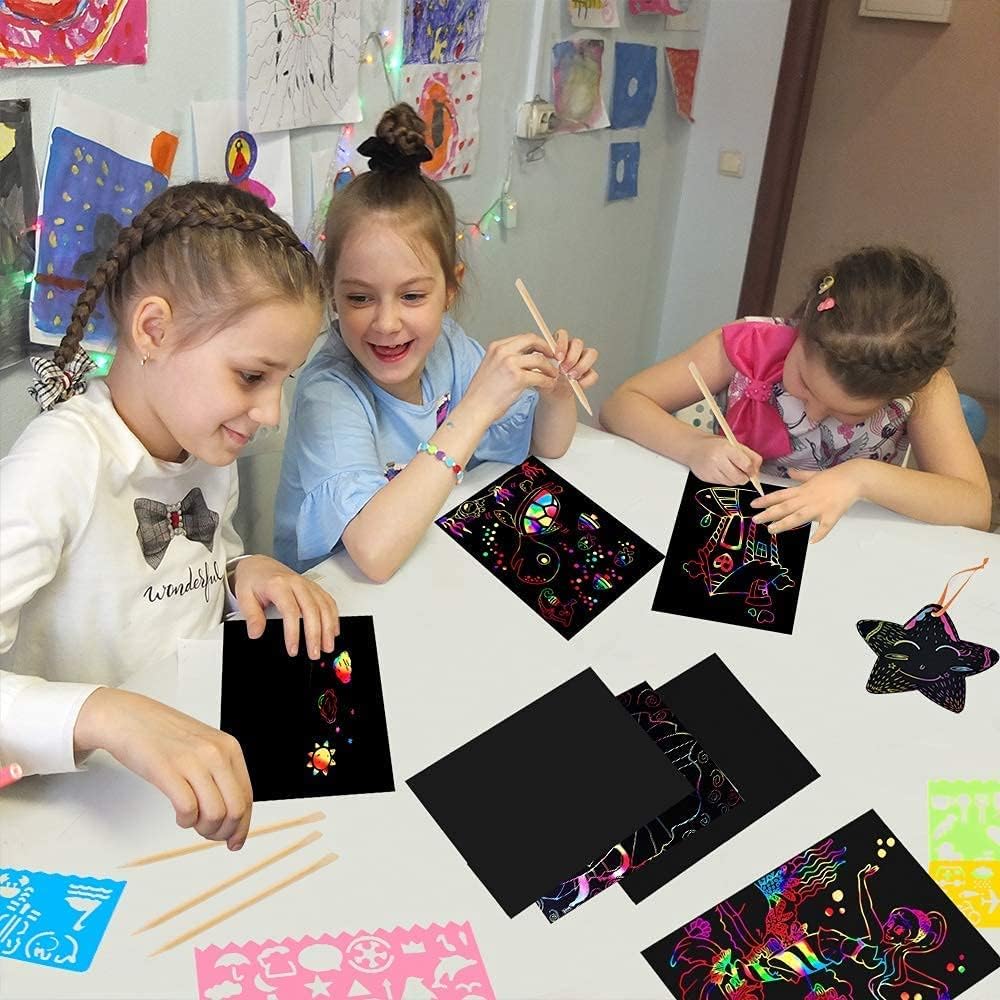 Mocoosy 60 Pcs Rainbow Scratch Art Paper for Kids