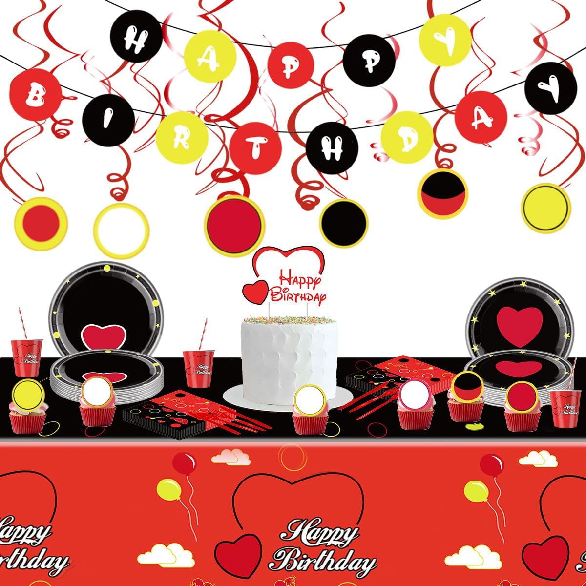 Cute Birthday Tableware Set with Banners and Decor