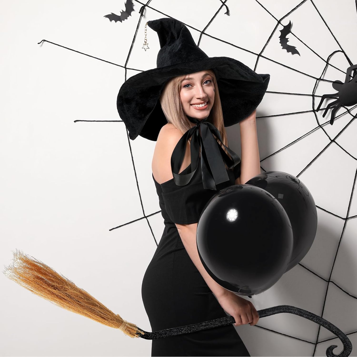 Liitrsh Halloween Witch Hat and Broom Set for Women