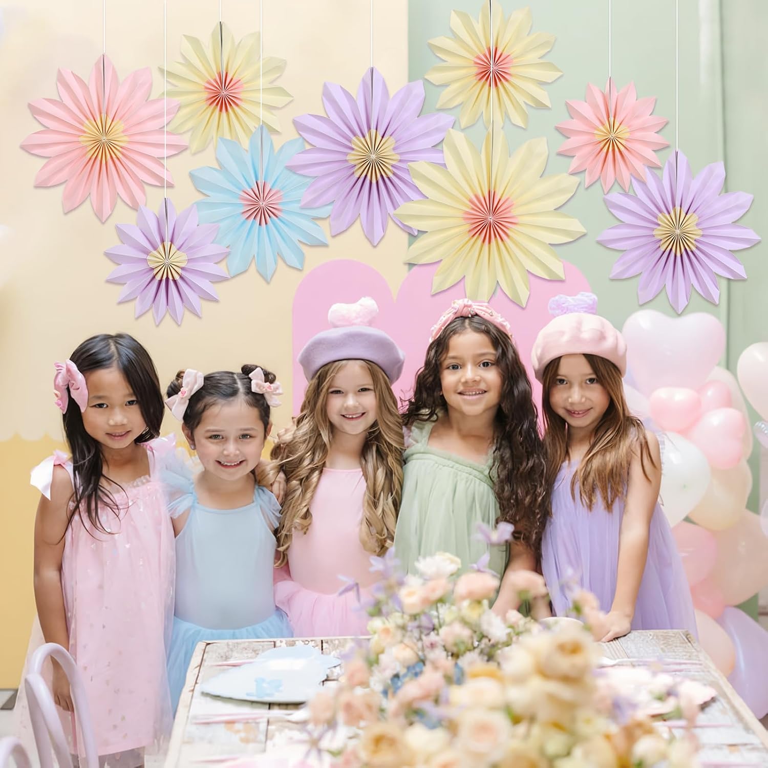 Homarkable 9PCS Pastel Paper Flower Fans Decorations