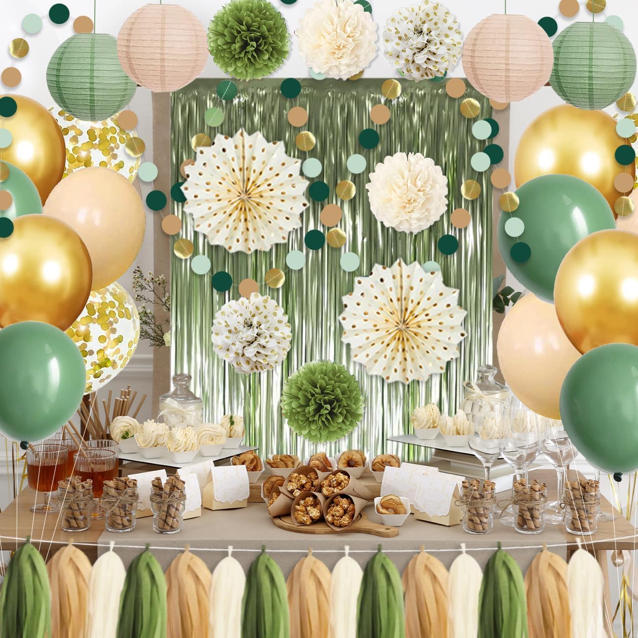 Sage Green Gold Party Decorations 45Pcs Kit