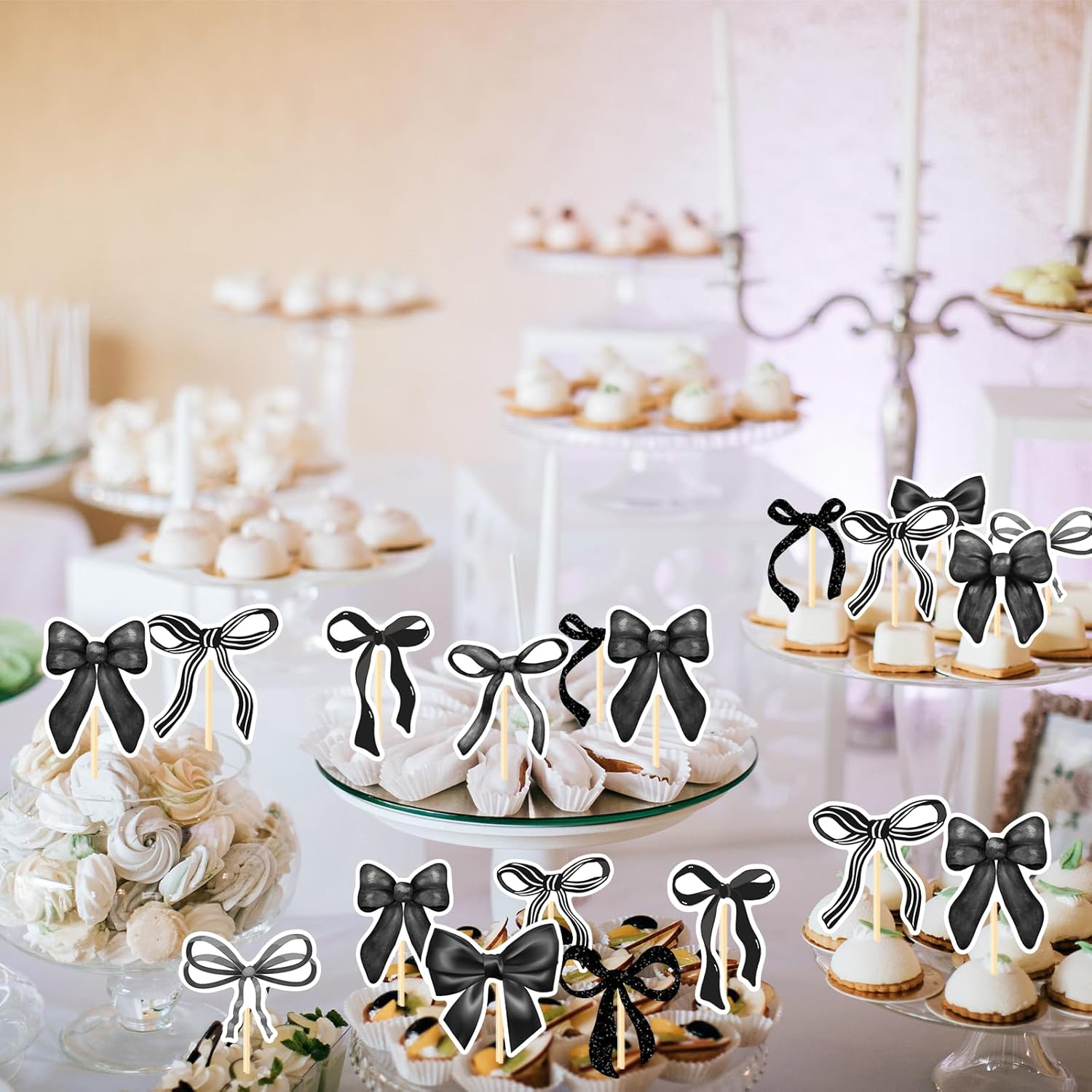 Coquete Black Bow Cupcake Toppers 36PCS