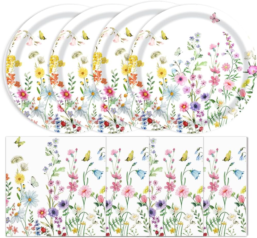 40 Pcs Wildflower Plates and Napkins Party Kit