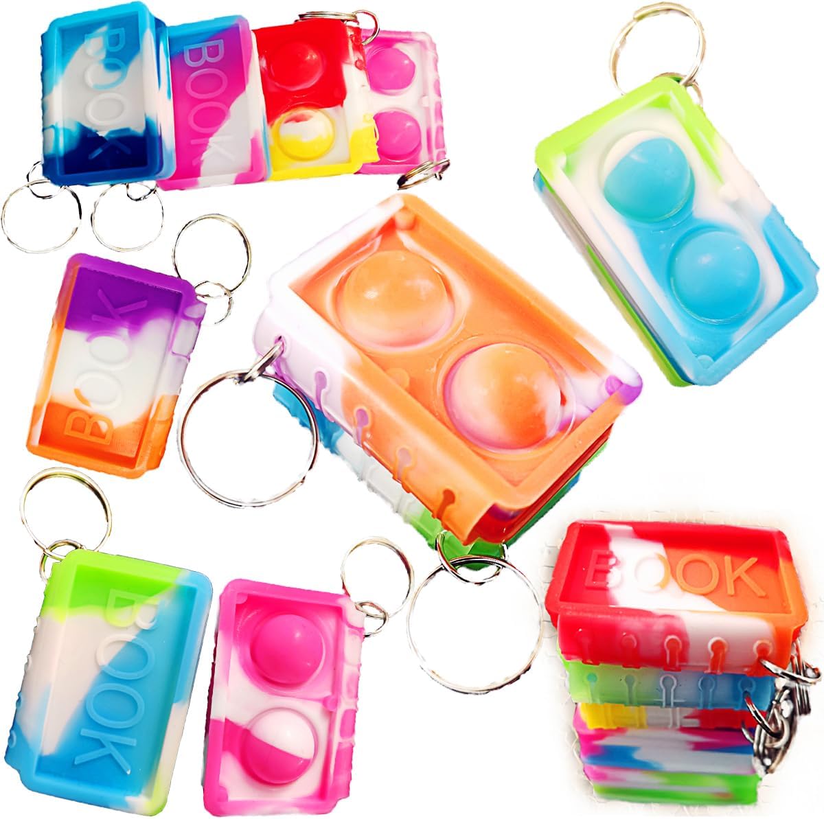 10 Pack Bulk Books Backpack Keychain Fidget Toy