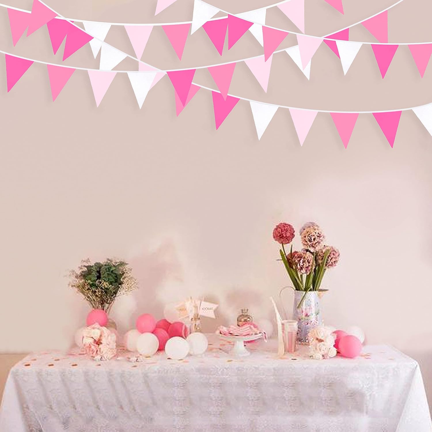 32 Ft Hot Pink Rose Pennant Banner Garland Kit for Parties