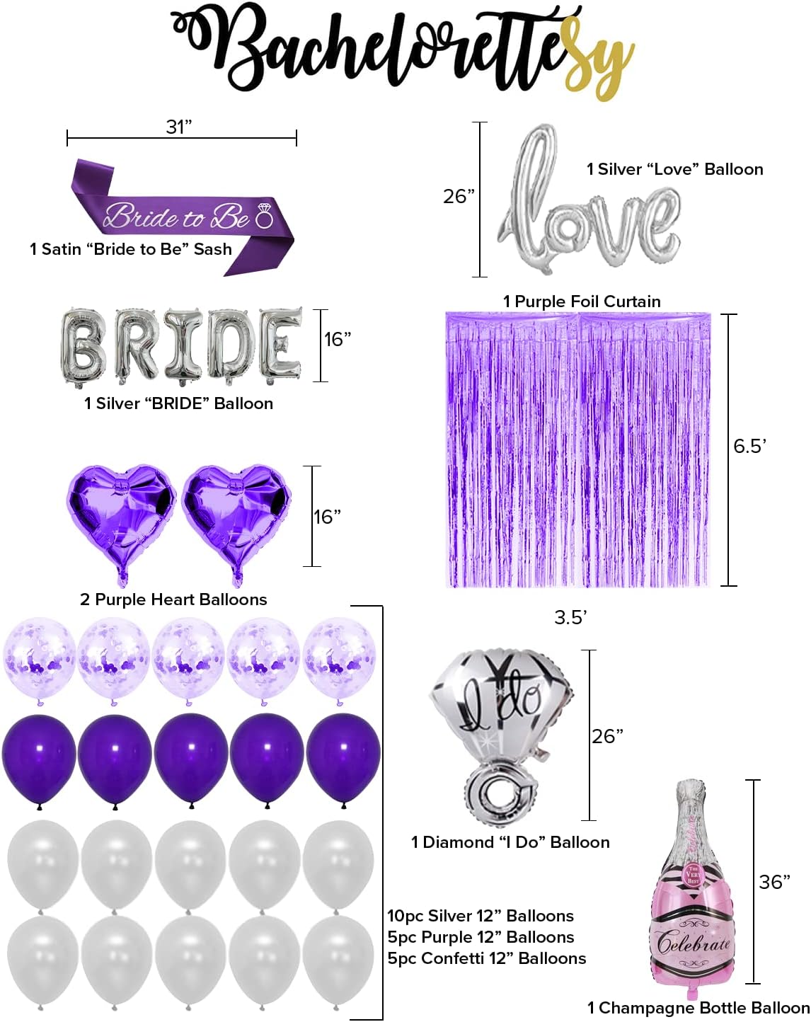 28pc Bachelorette Party Decor Kit with Balloons and Sash