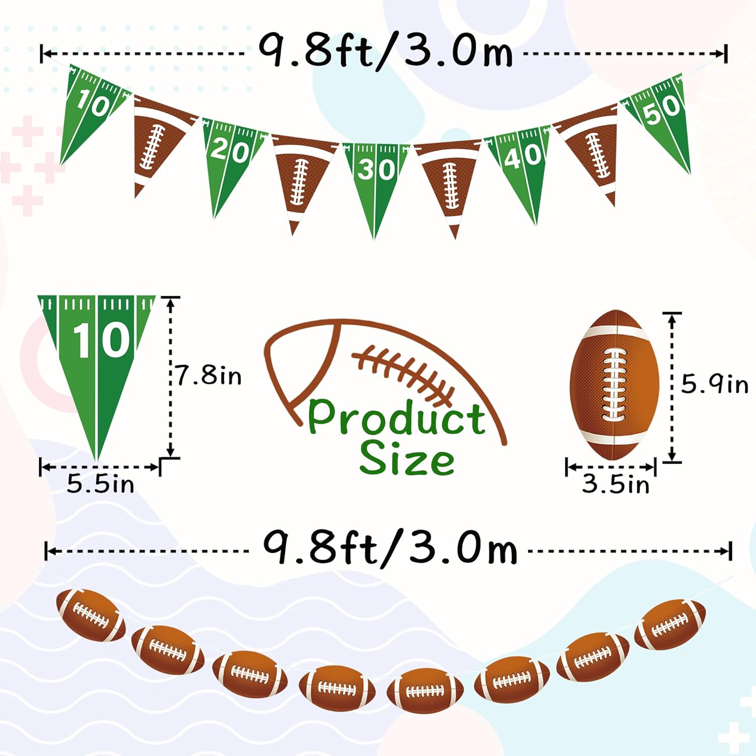 4 Piece Football Party Decor Kit with Banners and Flags